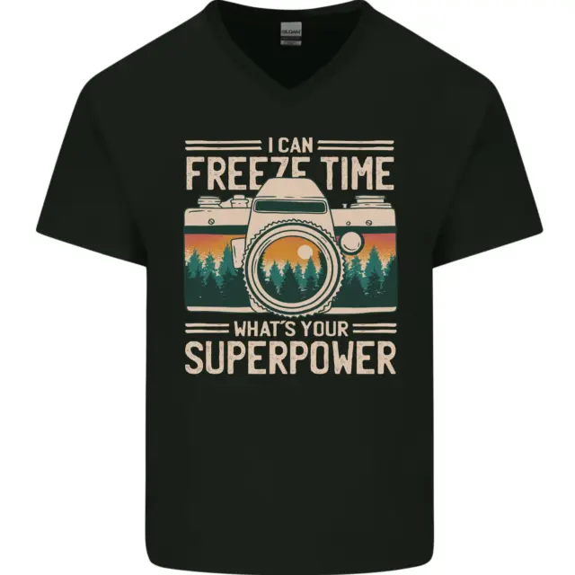 T-shirt da uomo Freeze Time Photographer Photographer scollo a V cotone