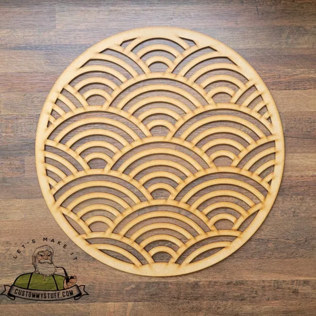 Wooden Geometric Waves Wall Art Home Decor Japanese Inspired Design 2ftx2ft 001