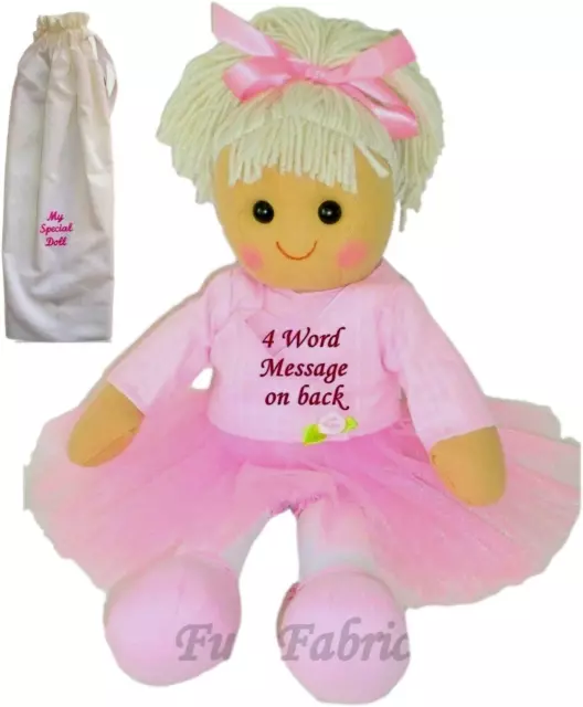 Personalised Rag Doll Ballerina 1st Birthday Flower Girl Christening Dolly Gift