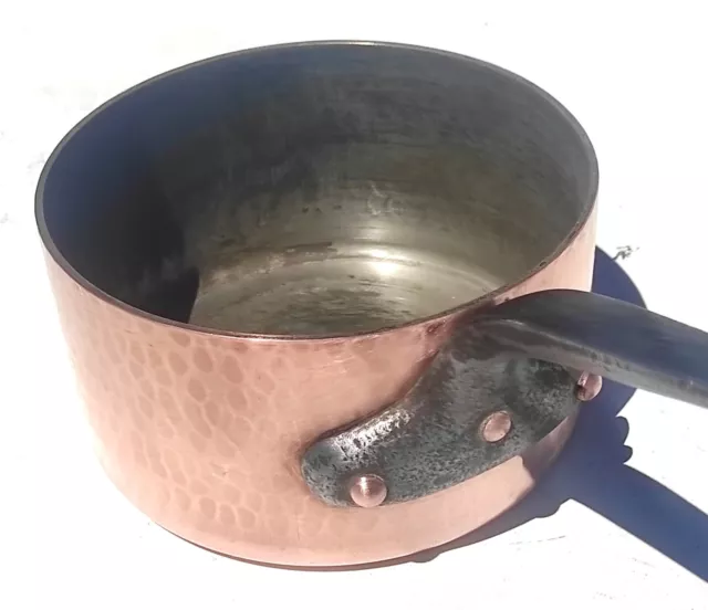 Vintage 7.3inch French Copper Saucepan Hammered Walls Tin Lining 2.5mm 6lbs