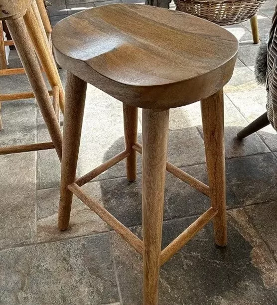 Solid Mango Wood Bar Stool Rustic Pub Cafe High Counter Chairs Kitchen Breakfast
