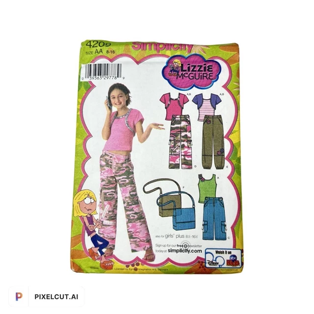 4209 Simplicity Lizzie McGuire Top Pantalones de Carga Bolso Patrón de Costura Talla 8-16 Sin Cortar
