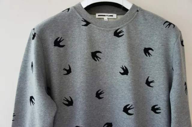 MCQ by Alexander McQueen Men's Mini Flock Swallow Print Gray Sweatshirt (BNWT)