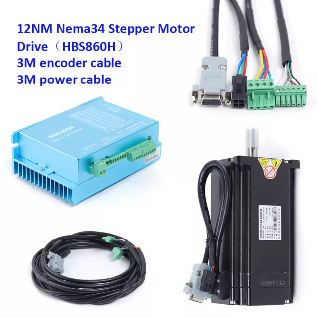 12Nm NEMA34 Closed Loop Power Supply Stepper Motor Hybrid Servo Drive Kit