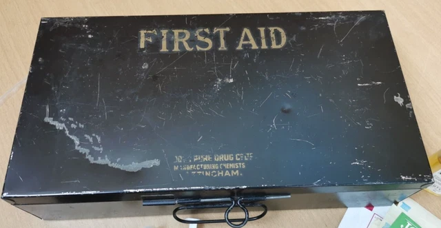 WW2 1940s BOOTS FIRST AID TIN WITH VINTAGE CONTENT