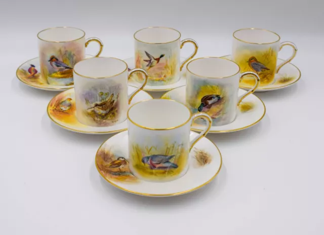 6 Royal Worcester Hand Painted Artist Signed Cup & Saucers