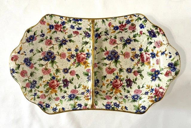 Vtg Pre-1960 Royal Winton Grimwades Old Cottage Chintz Divided Ivory Bowl