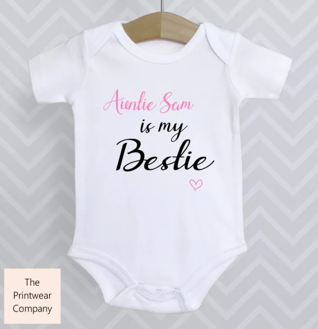 Personalised Auntie is my Bestie Bodysuit Babygrow Baby Grow Shower Aunty Gift