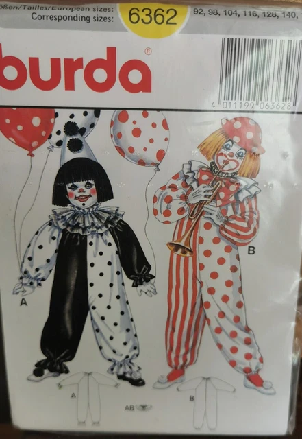 Patron Burda Costume Carnaval Arlequin Pussy Cat - Tailles 4 à 14 Ans, Neuf