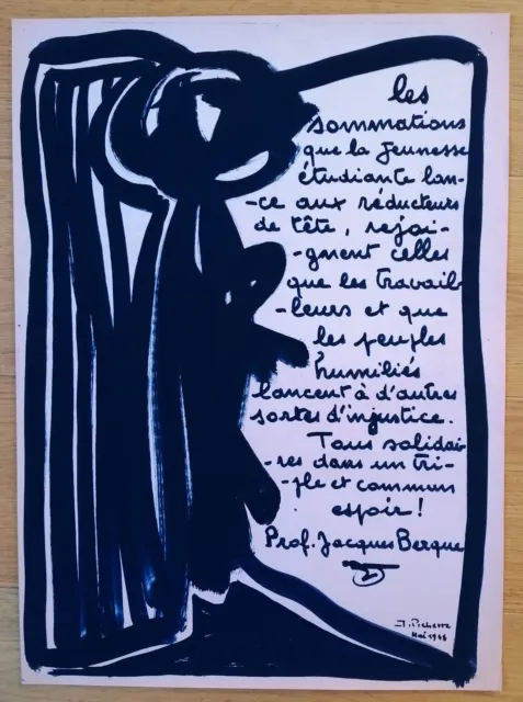 MAI 68 prof. jacques berque affiche originale 1968