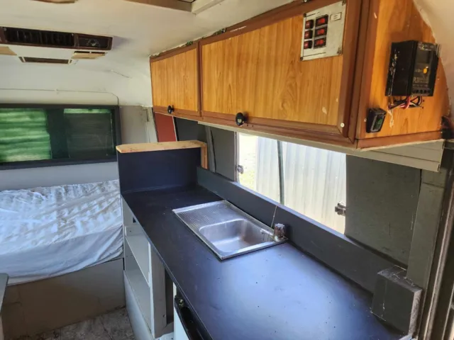 1982 Toyota Coaster Bus Project, Accommodation, Bed, Fridge, AC, Shower, Solar