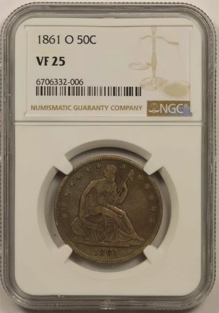 1861-O 50C NGC VF 25 Liberty Seated Half Dollar