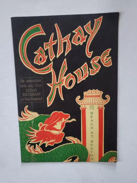Vintage 1950's Cathay House Restaurant Menu BEACH ST.BOSTON MASS