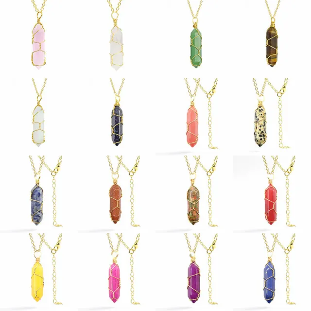Natural Gemstone Necklace Chakra Stone Pendant Energy Healing Crystal with Chain 8