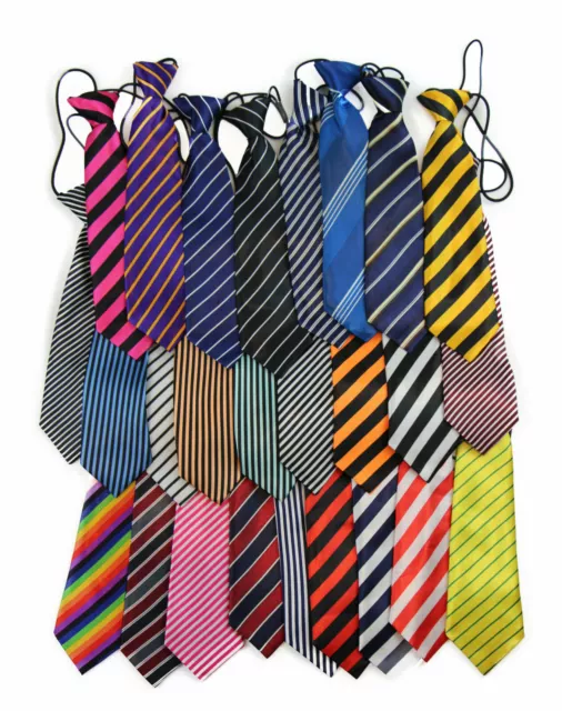 Boys Satin Necktie Elastic Kids Party Wedding School Neck Tie -30 Stripe Styles!