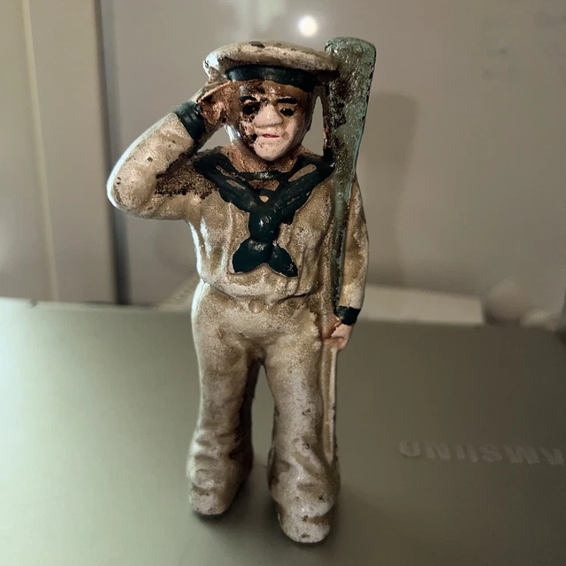 ANTIQUE WORLD WAR I U.S. Navy Sailor Cast Iron Bank reproduction 5.5” £