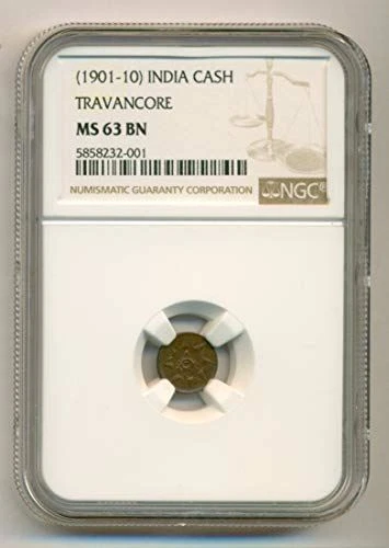 India - Travancore (1901-10) Cash MS63 BN NGC