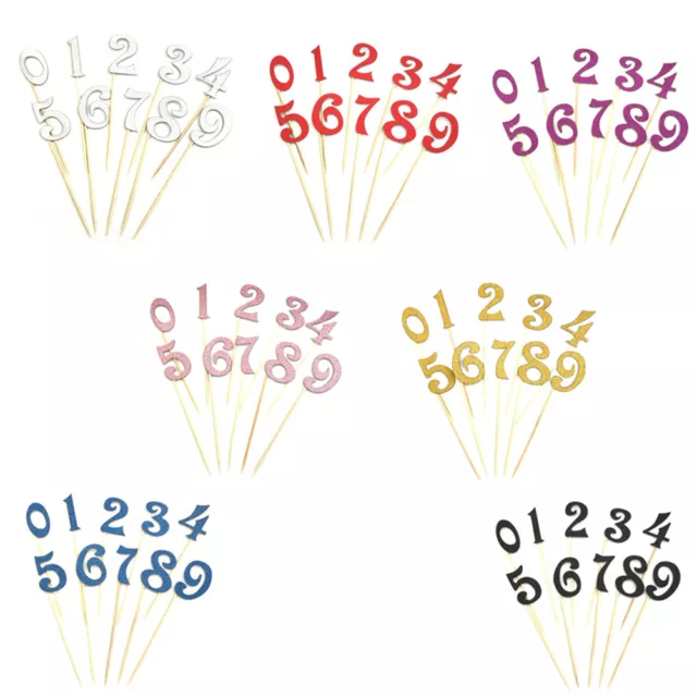 10pcs DIY Glitter 0-9 Numbers Cake Topper Cupcake Picks For Kids Birthday 'EL