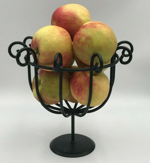 Black Wrought Iron Wire Fruit Basket Stand Bowl Strong Scrolled Storage Amish