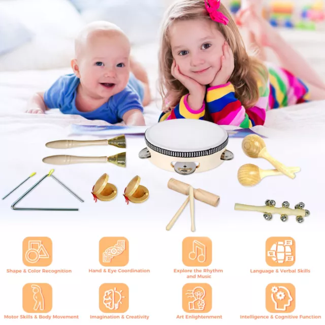 7pcs Baby Wooden Percussion Instruments Set Preschool Kids Sensory Musical AUSཊ 2