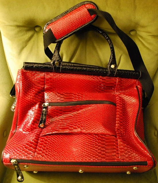 Samantha Brown RED & BLACK Lg Dowel Bag CROCO EMBOSSED Super Rare MINT CONDITION 3