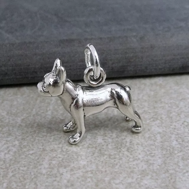 925 Sterling Silver 3D Boston Terrier Charm - 3D French Bulldog Charm Jewelry