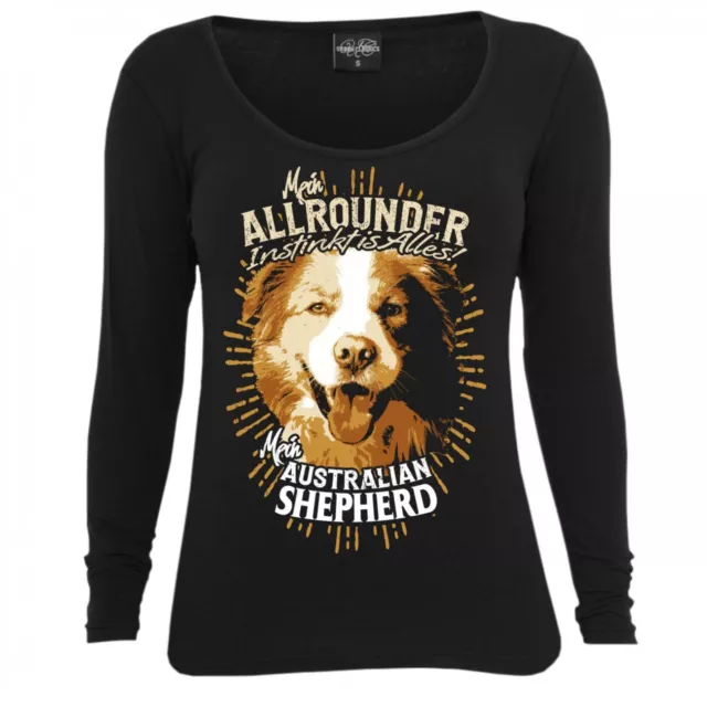 Frauen Damen Langarm Shirt Australian Shepherd hunde dogs rasse zucht welpen