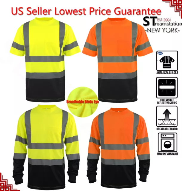 Hi Vis T Shirt ANSI Class 3 Reflective Safety HIGH VISIBILITY Black Bottom 34