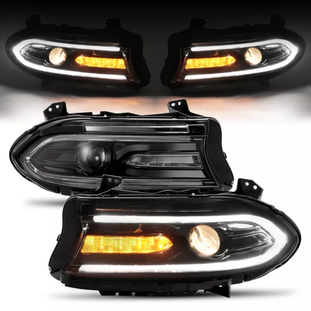 Pair LED DRL Projector Headlights Assemblies For Dodge Charger 2015-2023 LH+RH