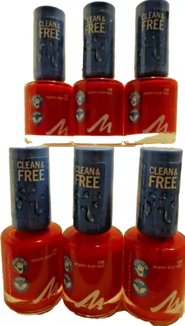 Manhattan Clean & Free Nail Lacquer Nagellack 156 POPPY RED 6 Stück X 8ml = 48ml