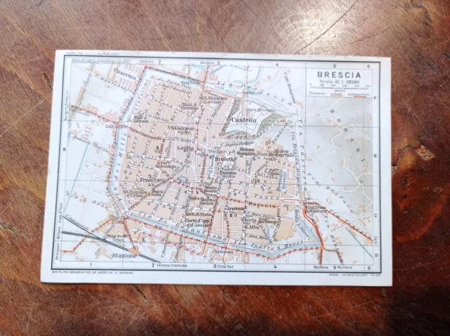 stampa antica mappa CARTA TOPOGRAFICA PIANTA BRESCIA LOMBARDIA 1914