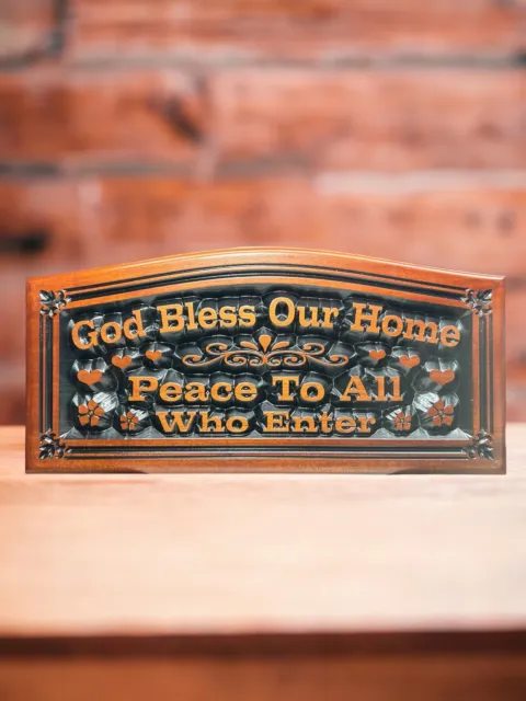 Wooden Plaque God Bless Our Home Peace To All Who Enter Made Indonesia SHALOM