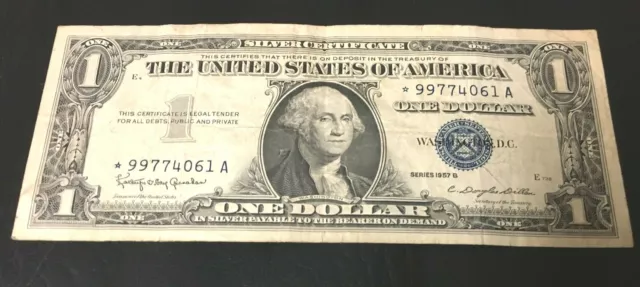 1957 B $1 Bill Silver Certificate Washington Blue Seal ⭐️ Star Note 4061A ⭐RARE