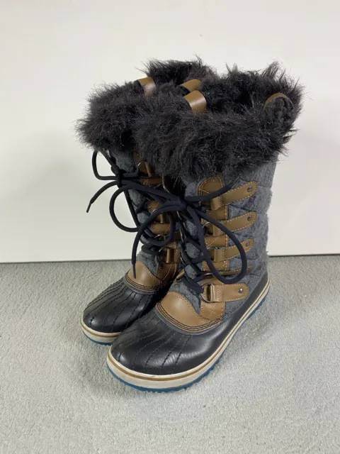 Sorel Boots Womens 8 Gray Winter Tofino Quilted Faux Fur Lace Waterproof Snow