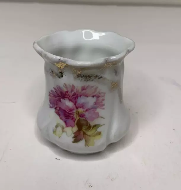 Toothpick Holder Porcelain Flower Gold Etched 2.5" White Gold