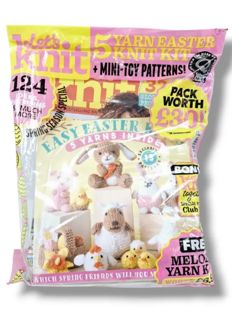 Let's Knit Magazine with Easter Knits Melody Yarn Kit Inc: 5 Yarns & 13 Patterns