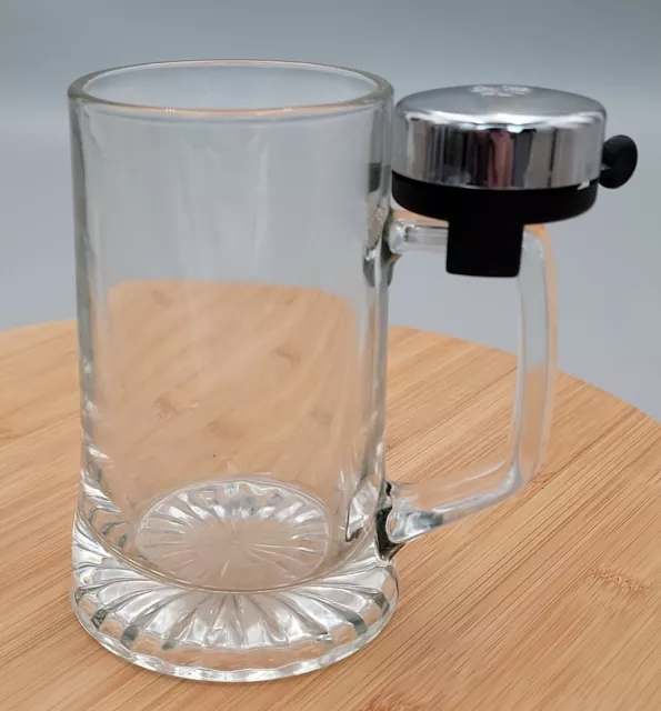RING Clear Glass Beer Stein Tankard Mug w/ Attached Service Bell Made in Italy