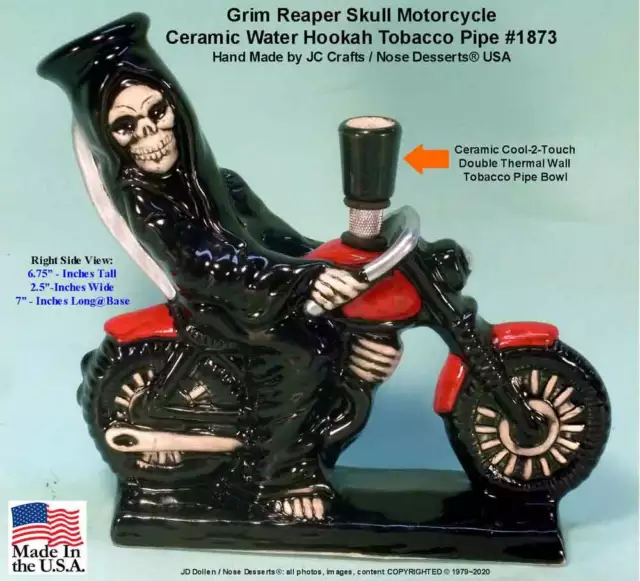 Grim Reaper Skull Motorcycle Ceramic Glass Rumph Tobacco Bong Waterpipe 1873 USA