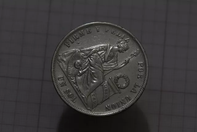 🧭 🇵🇪 Peru 1 Sol 1874 Silver Sharp Details B70 #K1889