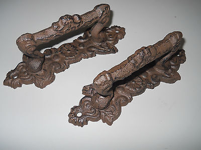 2 Large Cast Iron Antique Style FANCY Barn Handle Gate Pull Shed Door Handles #4