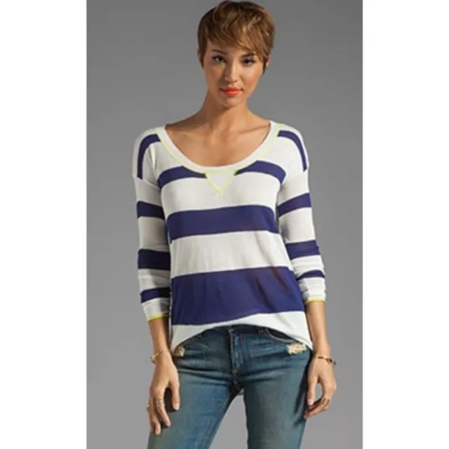 SPLENDID Blue & White Stripe Light Weight Knit Sweater Size Small EUC $178 MSRP