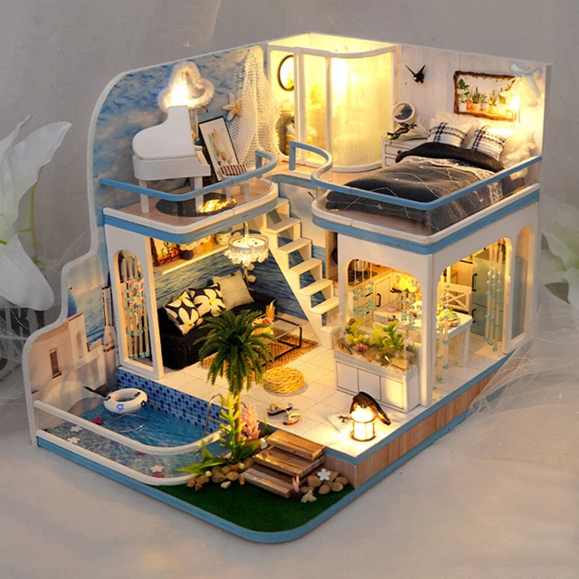 Wooden DIY Miniature Room with Dust Cover/Light/Accessories Gift for Boys Girls