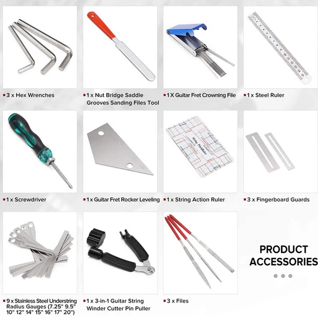 25Pcs Guitar Repair Tool Set DIY Files String Cutter Fingerboard Protector W YUW