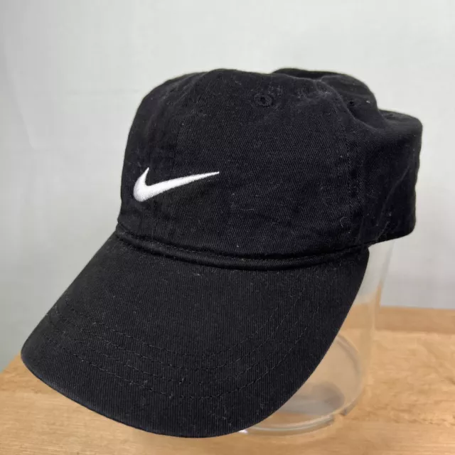 Nike Hat Cap Kids Children Black Snapback Adjustable White Swoosh Athletic.  STH