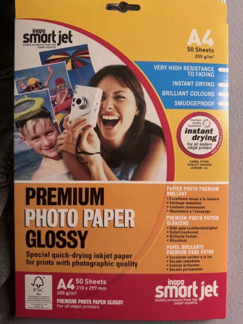 Premium Fotopapier Glänzend 50 Blatt 205g/m2 Inapa Smart Jet