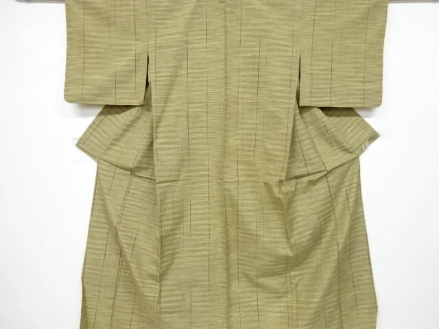 6530217: Japanese Kimono / Antique Hitoe Kimono / Tsumugi / Woven Stripes