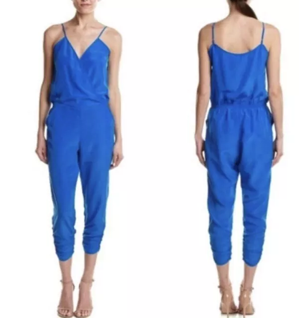 NEW PARKER Liv Blue Surplice Silky Crop Jumpsuit (Size M approx.)