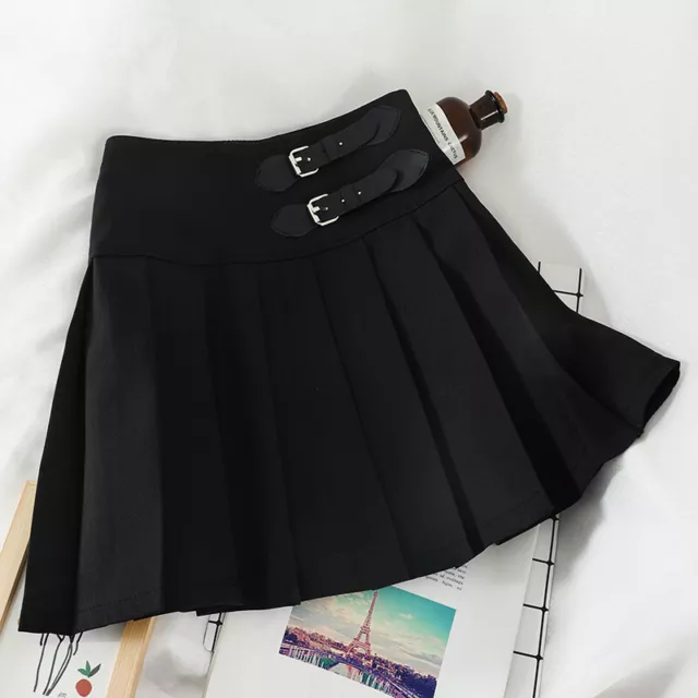 Lady Punk Mini Gothic Skirt Girl Frill A-line Pleated Japanese Buckle Mini Skirt