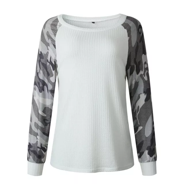 Fashion Womens Camouflage Splice Long Sleeve T Shirt Casual Pullover Tops Blouse 2