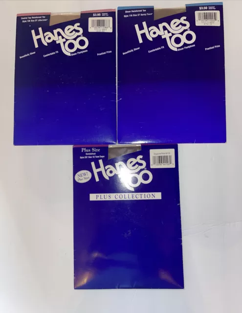 3 Hanes Too Pantyhose 136 & 116 Size EF & E07 Size 1Q Assorted Types Colors NIP